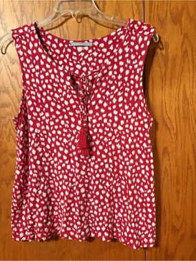 Tart Red and White Tie-Front Tassel Sleeveless Camisole